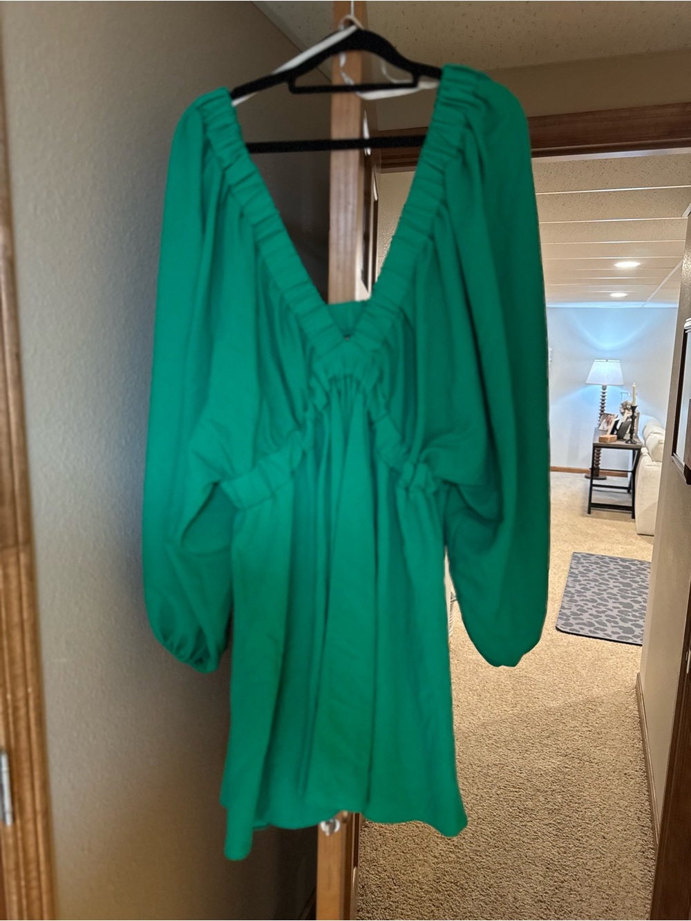 ASOS Vibrant Green Deep V-Ruched Sleeve Dress